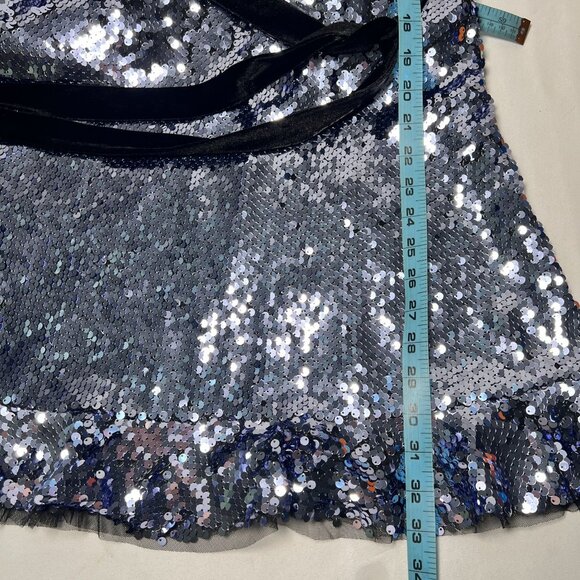 Free People Siren Sequin Mini Dress Purple Silver Ruffle Velvet Trim Party Sz 6 - Picture 11 of 16